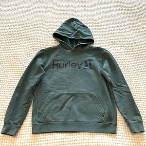 Hurley green sweatshirt w hood, size L kids (12-14)